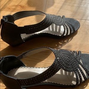 sparkly black low heels